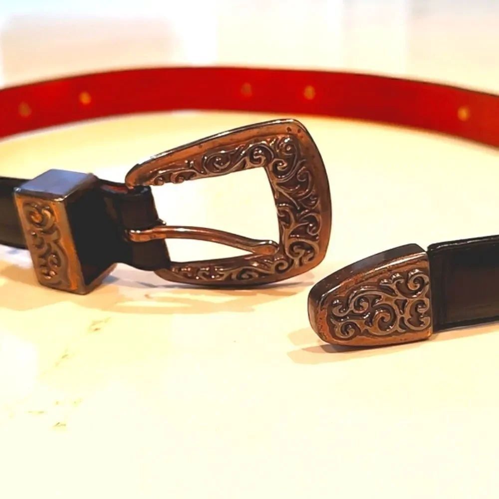 Brighton Black Croc Embossed Leather Belt Silver Hardware Vintage